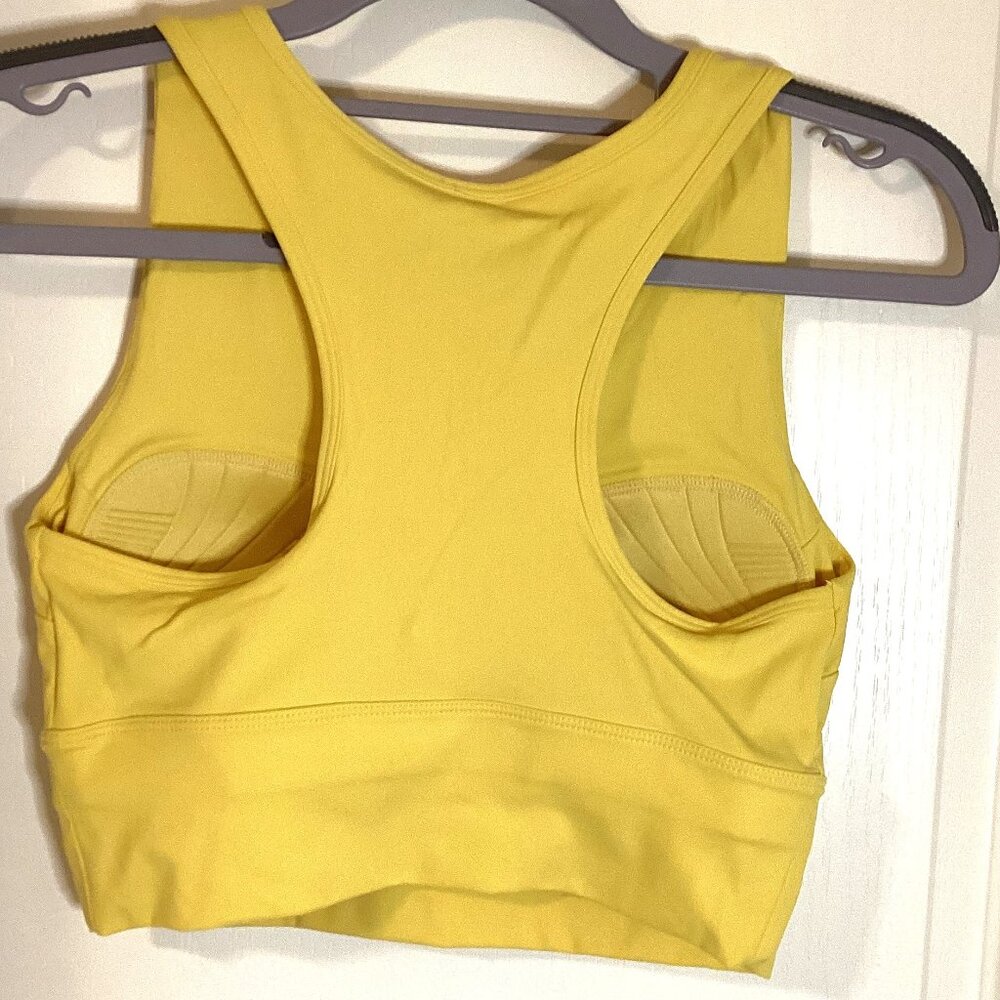 Women Yellow Longline High-Neck Sport Bra Activewear Wireless Workout Crop Top - Picture 3 of 5